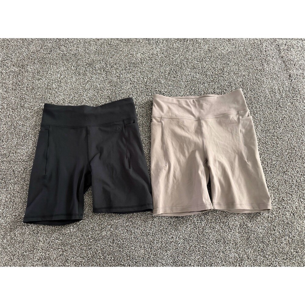 Reebok Biker Shorts Womens Size M Lot of 2 Black Taupe High Waist Pockets